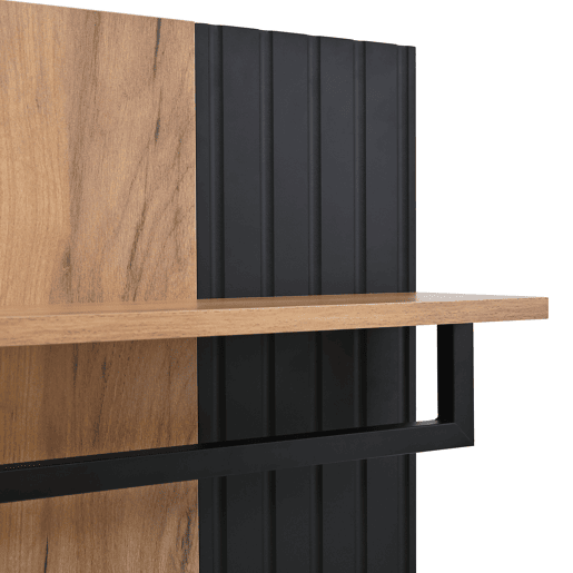 Móvel de entrada 70x36x146 cm - 2 portas, com 3 ganchos - Preto e natural