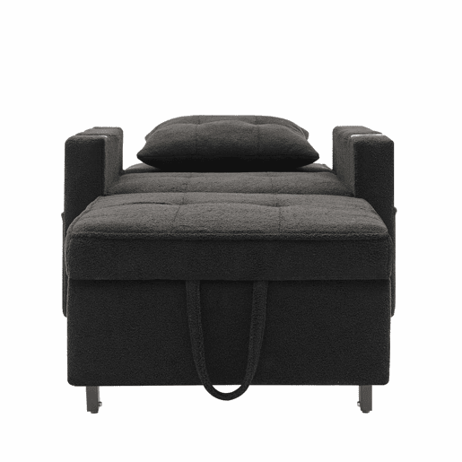 Sofá-cama de 1 lugar - 3 em 1, com porta-copos e porta USB, sofá reclinável e poltrona - Preto