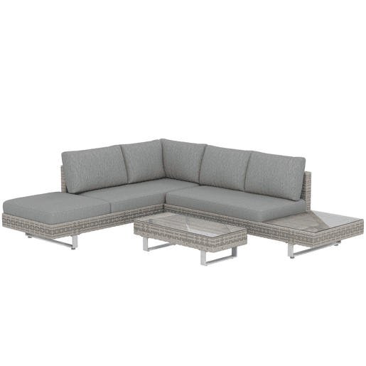 Outsunny Conjunto de Jardim em Ratã de 3 Peças Conjunto Resistente para Terraço Móveis de Jardim para Exterior com Almofadas Sofá de 3 Lugares Sofá de 2 Lugares com Mesa Lateral e Mesa de Centro Cinzento