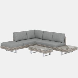 Outsunny Conjunto de Jardim em Ratã de 3 Peças Conjunto Resistente para Terraço Móveis de Jardim para Exterior com Almofadas Sofá de 3 Lugares Sofá de 2 Lugares com Mesa Lateral e Mesa de Centro Cinzento
