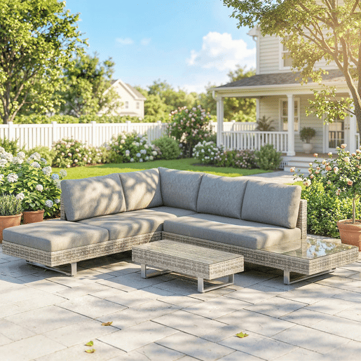Outsunny Conjunto de Jardim em Ratã de 3 Peças Conjunto Resistente para Terraço Móveis de Jardim para Exterior com Almofadas Sofá de 3 Lugares Sofá de 2 Lugares com Mesa Lateral e Mesa de Centro Cinzento