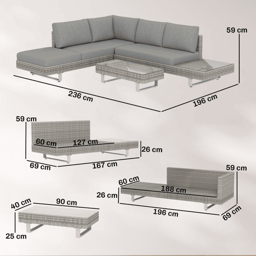 Outsunny Conjunto de Jardim em Ratã de 3 Peças Conjunto Resistente para Terraço Móveis de Jardim para Exterior com Almofadas Sofá de 3 Lugares Sofá de 2 Lugares com Mesa Lateral e Mesa de Centro Cinzento