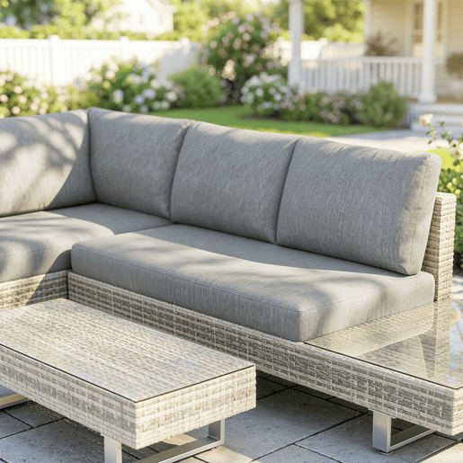 Outsunny Conjunto de Jardim em Ratã de 3 Peças Conjunto Resistente para Terraço Móveis de Jardim para Exterior com Almofadas Sofá de 3 Lugares Sofá de 2 Lugares com Mesa Lateral e Mesa de Centro Cinzento