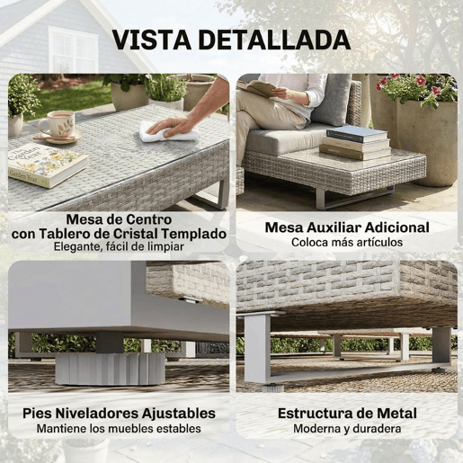 Outsunny Conjunto de Jardim em Ratã de 3 Peças Conjunto Resistente para Terraço Móveis de Jardim para Exterior com Almofadas Sofá de 3 Lugares Sofá de 2 Lugares com Mesa Lateral e Mesa de Centro Cinzento