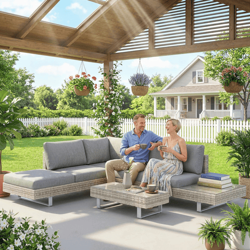 Outsunny Conjunto de Jardim em Ratã de 3 Peças Conjunto Resistente para Terraço Móveis de Jardim para Exterior com Almofadas Sofá de 3 Lugares Sofá de 2 Lugares com Mesa Lateral e Mesa de Centro Cinzento