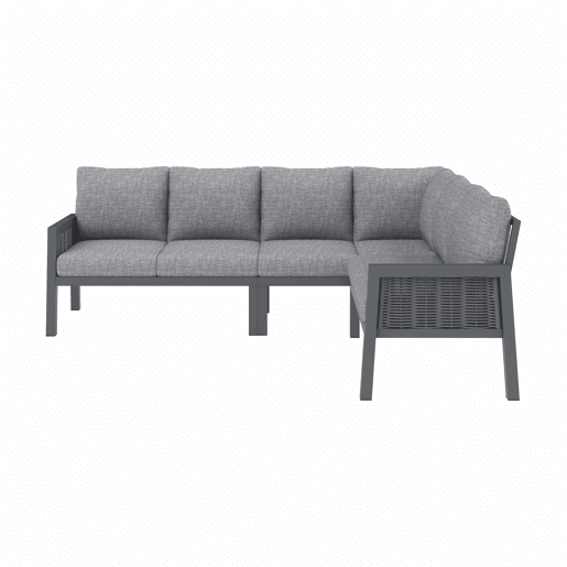 Conjunto de jantar de jardim para 8 pessoas - Conjunto de canto, estrutura em ferro galvanizado, mesa de vidro, corda trançada em PE feita à mão, inclui mesa, bancos e sofás - Cinza