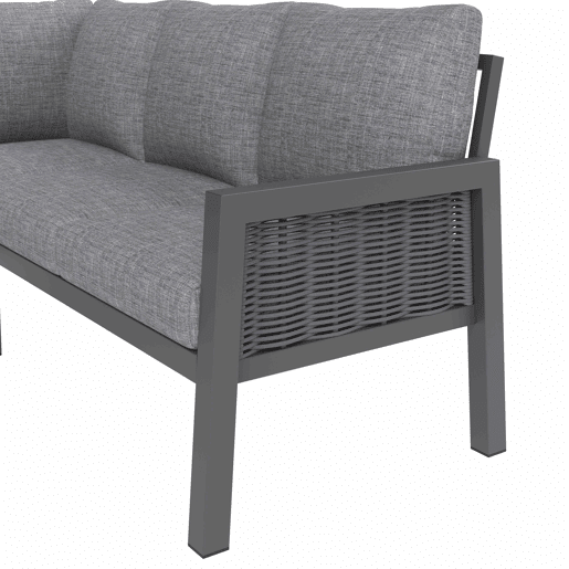 Conjunto de jantar de jardim para 8 pessoas - Conjunto de canto, estrutura em ferro galvanizado, mesa de vidro, corda trançada em PE feita à mão, inclui mesa, bancos e sofás - Cinza