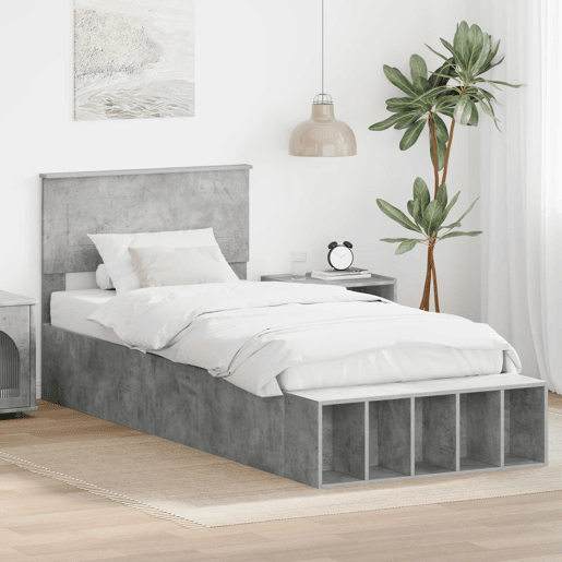 Estrutura de cama de solteiro para adultos Cinzento 90 x 200 cm Madeira processada
