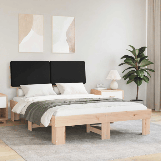 Estrutura de Cama de casal moderno com Cabeceira Estofada Preto 135 x 190 cm