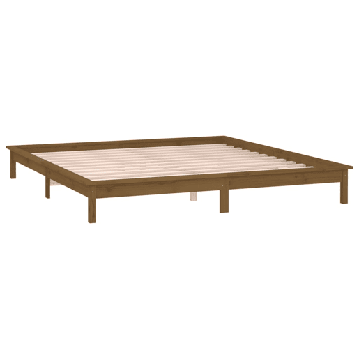 Estrutura De Cama de casal simple De Casal c LEDs - 140x200cm madeira maciça castanho mel