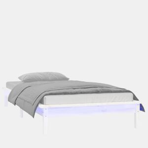 Estrutura de cama de solteiro para adultos c LED solteiro 75x190 cm madeira maciça branco
