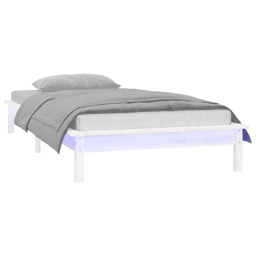 Estrutura de cama de solteiro para adultos c LED solteiro 75x190 cm madeira maciça branco