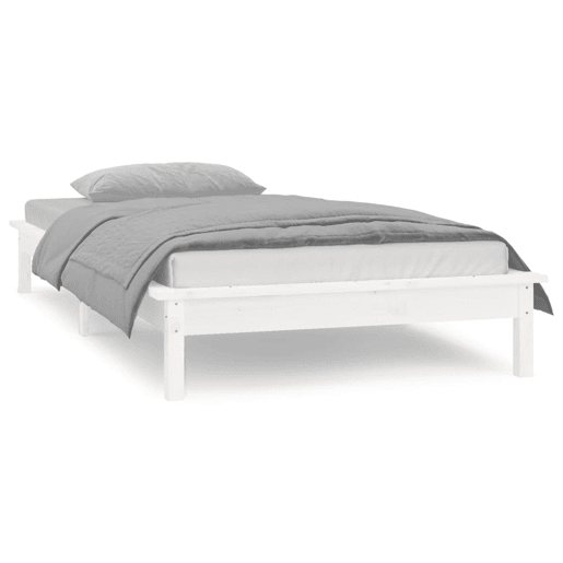 Estrutura de cama de solteiro para adultos c LED solteiro 75x190 cm madeira maciça branco