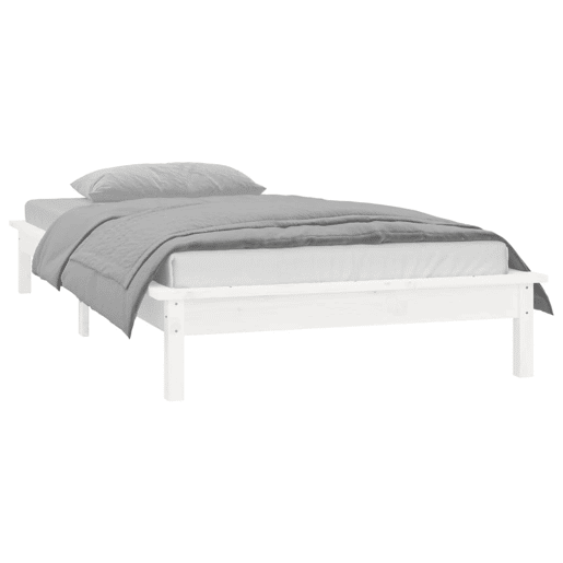 Estrutura de cama de solteiro para adultos c LED solteiro 75x190 cm madeira maciça branco