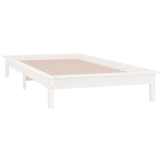 Estrutura de cama de solteiro para adultos c LED solteiro 75x190 cm madeira maciça branco