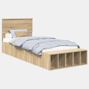 Estrutura de cama de solteiro para adultos de solteiro para adultos com prateleira Carvalho Sonoma 100 x 200 cm