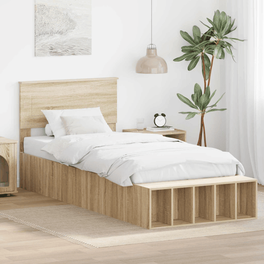 Estrutura de cama de solteiro para adultos de solteiro para adultos com prateleira Carvalho Sonoma 100 x 200 cm
