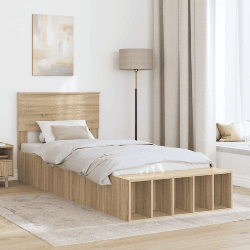 Estrutura de cama de solteiro para adultos de solteiro para adultos com prateleira Carvalho Sonoma 100 x 200 cm