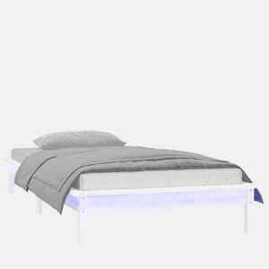 Estrutura de cama de solteiro para adultos c LED solteiro 90x190 cm madeira maciça branco