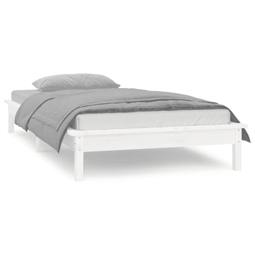 Estrutura de cama de solteiro para adultos c LED solteiro 90x190 cm madeira maciça branco