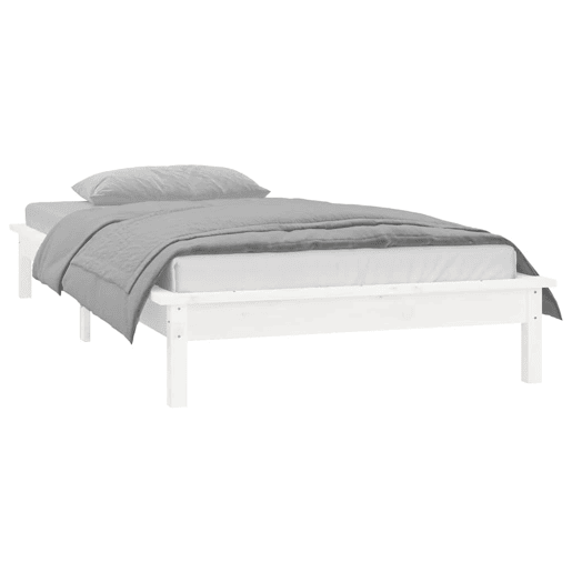 Estrutura de cama de solteiro para adultos c LED solteiro 90x190 cm madeira maciça branco