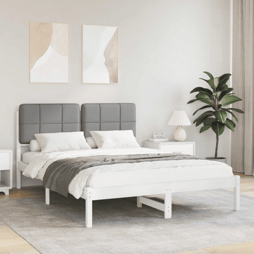 Estrutura de Cama de casal moderno com Cabeceira Estofada Cinzento-claro