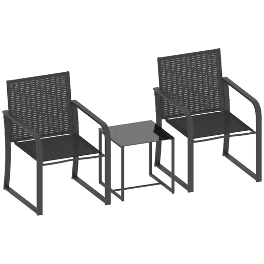 Outsunny Conjunto de Jardim 3 Peças Móveis Jardim Exterior de Vime com 2 Cadeiras com Almofadas Tecido Textilene e Mesa de Vidro Temperado Resistente às Intempéries para Varanda Pátio Cinza