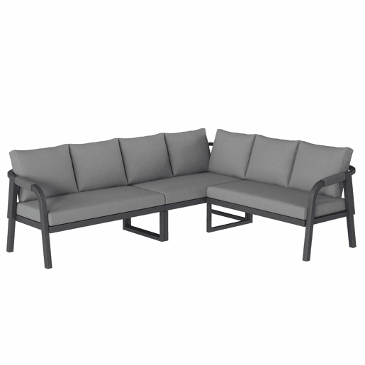 Conjunto de jardim para 6 pessoas - sofá de canto com encosto e braços trançados, estrutura em aço galvanizado, inclui mesa de centro - cinzento