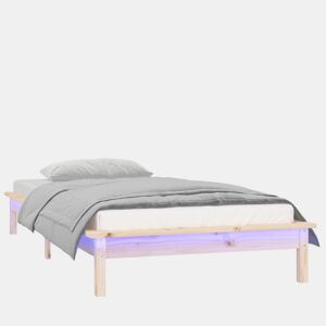 Estrutura de cama de solteiro para adultos de solteiro c LED 90x190 cm madeira maciça