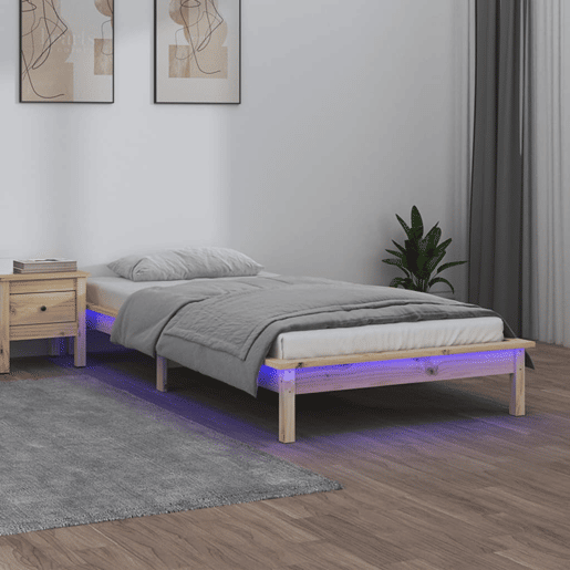 Estrutura de cama de solteiro para adultos de solteiro c LED 90x190 cm madeira maciça Estrutura de cama de solteiro para adultos de solteiro c LED 90x190 cm madeira maciça