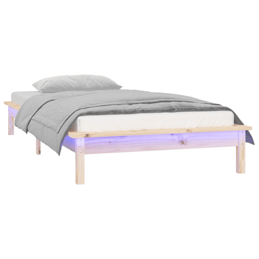 Estrutura de cama de solteiro para adultos de solteiro c LED 90x190 cm madeira maciça Estrutura de cama de solteiro para adultos de solteiro c LED 90x190 cm madeira maciça