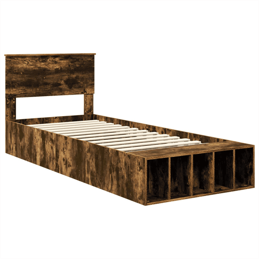 Estrutura de cama de solteiro para adultos com prateleira Carvalho Defumado 75 x 190 cm
