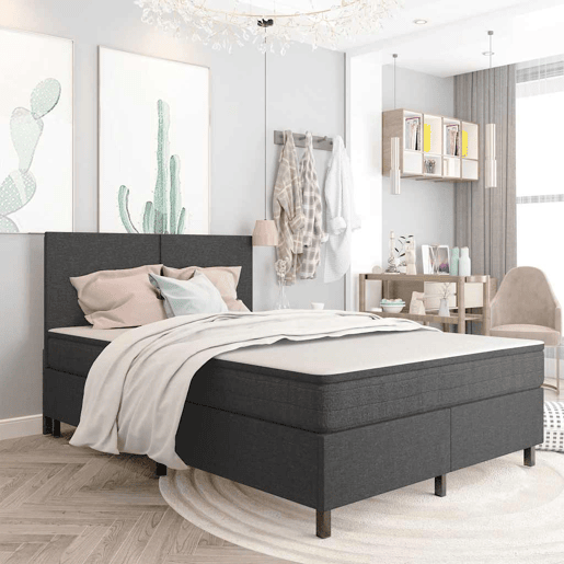 Cama de casal simple boxspring 140x200 cm tecido cinzento