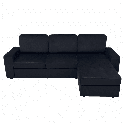 Sofá de canto de 3 lugares - com arrumação, chaise longue, molas ensacadas, capas removíveis, design moderno - preto