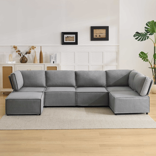 Sofá modular + 6 lugares - versátil, flexível e fácil de montar, adequado para todo o tipo de casas - cinzento claro