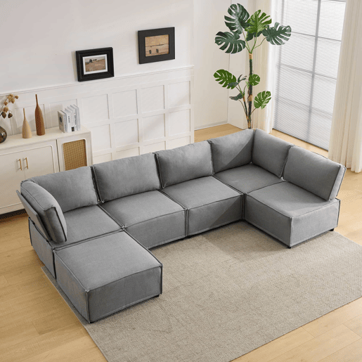 Sofá modular + 6 lugares - versátil, flexível e fácil de montar, adequado para todo o tipo de casas - cinzento claro