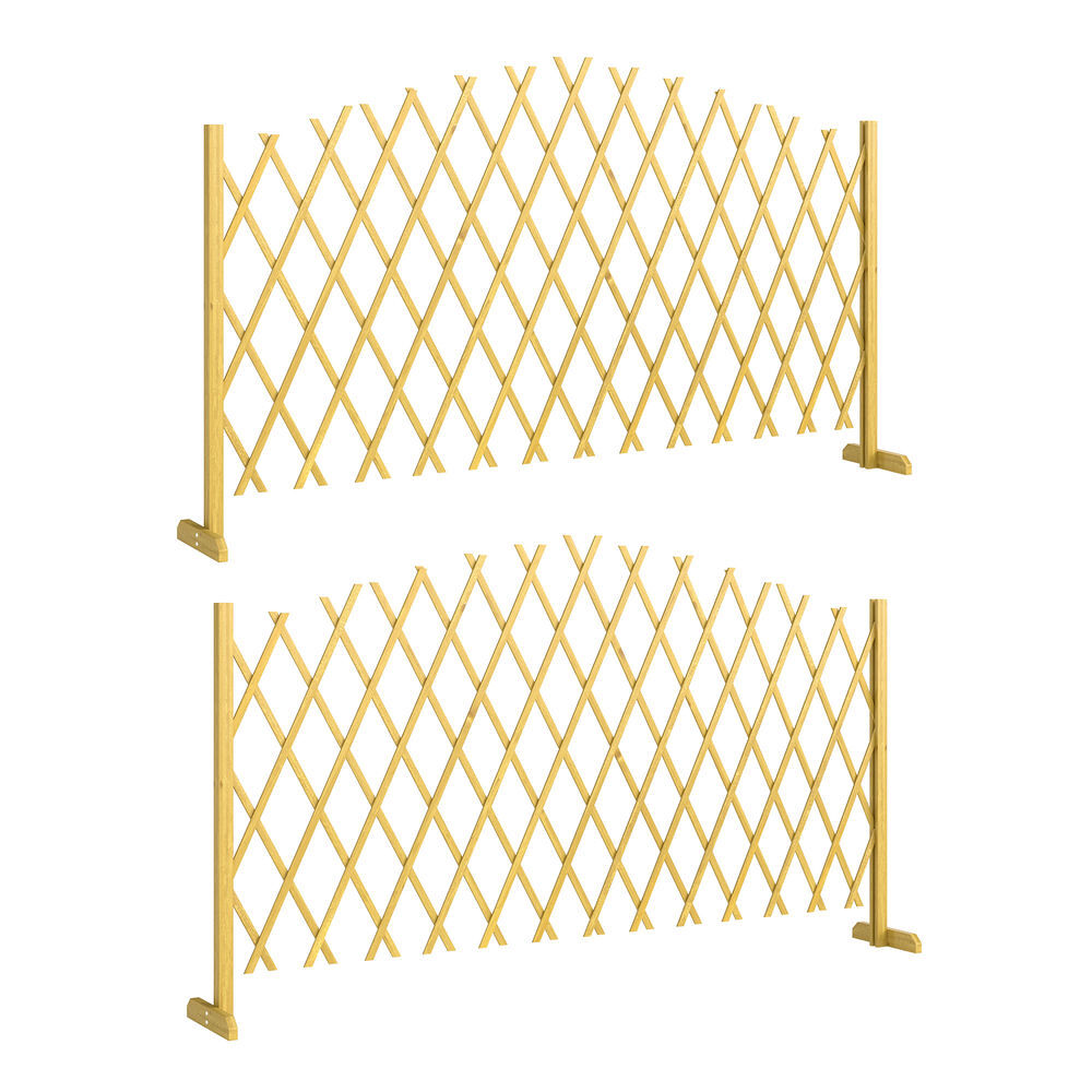 Outsunny set de 2 paneles de vallas de jardín exterior de madera, puertas de jardín exterior extensibles, vallas de jardín para decoración terraza, patio, 180x30x103 cm, natural