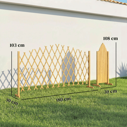 Outsunny Conjunto de 2 Painéis de Vedações de Jardim Exterior de Madeira Portões de Jardim Extensíveis Vedações de Jardim para Decoração de Terraço Pátio 180x30x103 cm Madeira