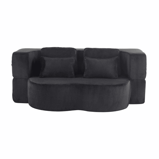 Sofá-cama de 2 lugares - moderno, com 4 almofadas, colchão dobrável de espuma de alta densidade - preto