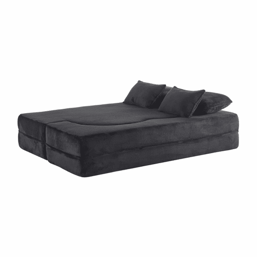 Sofá-cama de 2 lugares - moderno, com 4 almofadas, colchão dobrável de espuma de alta densidade - preto