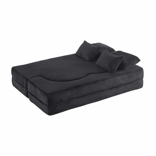 Sofá-cama de 2 lugares - moderno, com 4 almofadas, colchão dobrável de espuma de alta densidade - preto