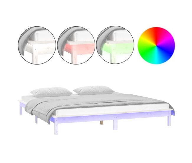 Estructura de cama doble matrimonial - con leds madera maciza blanca 150x200 cm