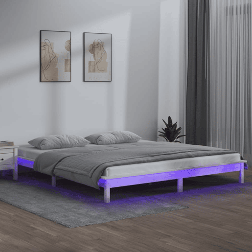 Estrutura de Cama de casal moderno king size c luzes LED 150x200cm madeira maciça