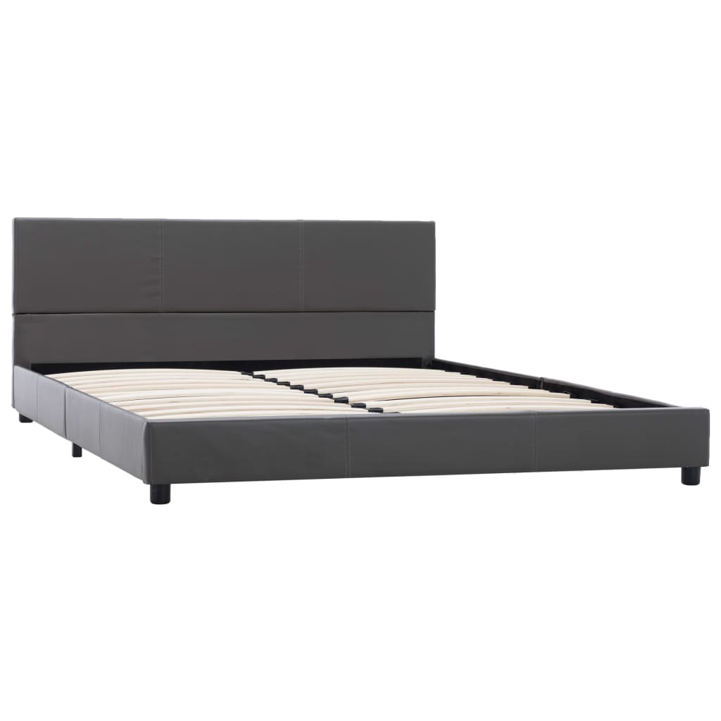 Estructura de cama doble matrimonial de cuero sintético gris 160x200 cm