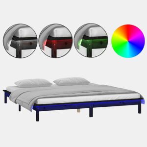 Estrutura de Cama de casal simple com LEDs 200x200 cm madeira maciça preto