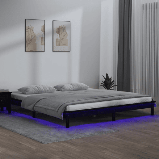 Estrutura de Cama de casal simple com LEDs 200x200 cm madeira maciça preto