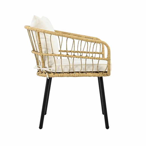 Conjunto de jardim de 5 peças - 1 mesa, 2 cadeiras, 2 bancos, rattan - branco + natural