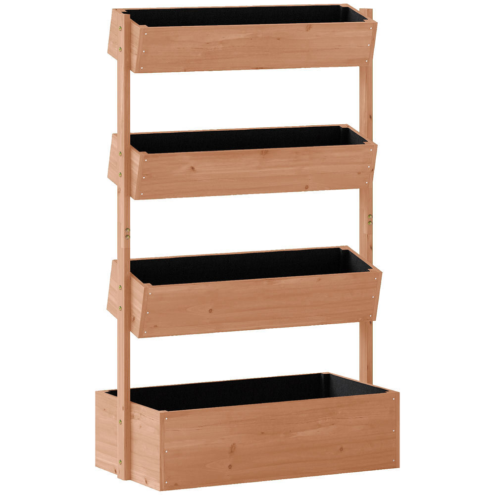 Outsunny jardinera de madera de 4 niveles, jardinera exterior elevada con orificios de drenaje y tela no tejida, macetero para cultivos, plantas, flores, para terraza, jardín, 85x45x140 cm, marrón