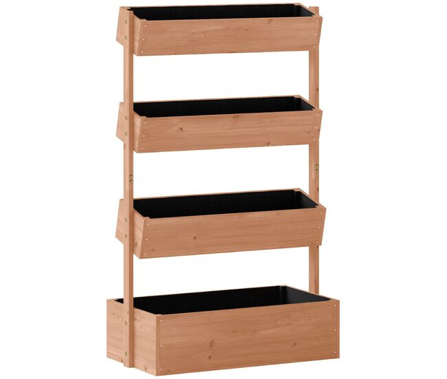 Outsunny jardinera de madera de 4 niveles, jardinera exterior elevada con orificios de drenaje y tela no tejida, macetero para cultivos, plantas, flores, para terraza, jardín, 85x45x140 cm, marrón