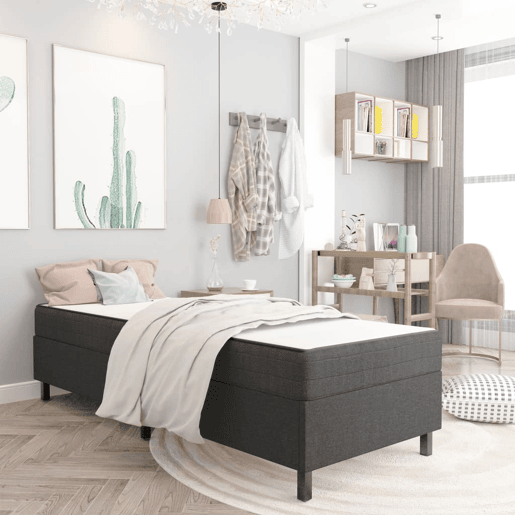 Estrutura de cama de solteiro boxspring - 100x200 cm tecido cinzento Estrutura de cama de solteiro boxspring - 100x200 cm tecido cinzento